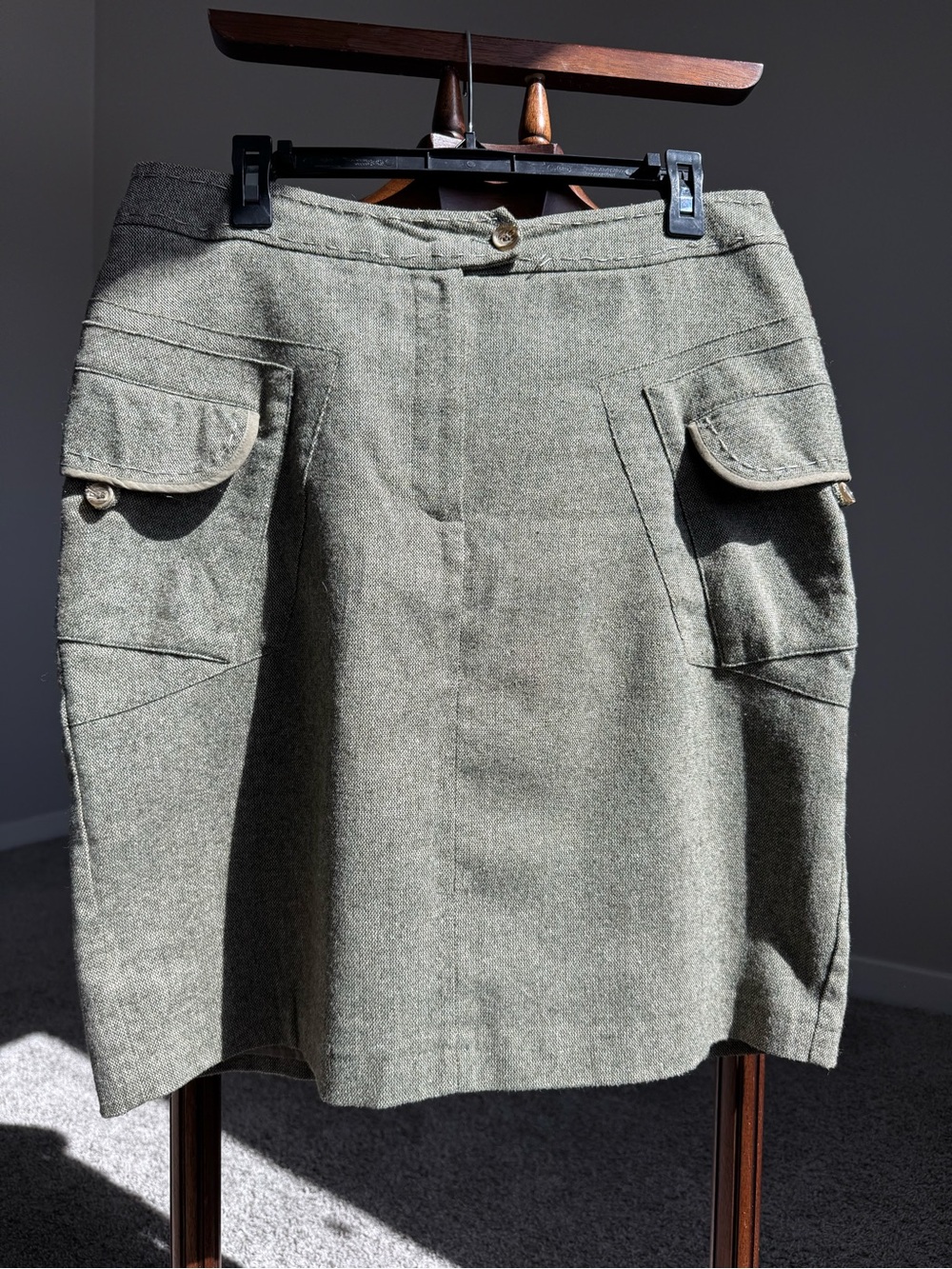 Green House Western Utility Mini Skirt Brown Khaki Tweed Cargo Pockets Size 42